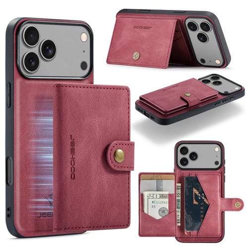 JEEHOOD J01 - Funda magnética desmontable estilo billetera para iPhone 17 Pro Max (roja)