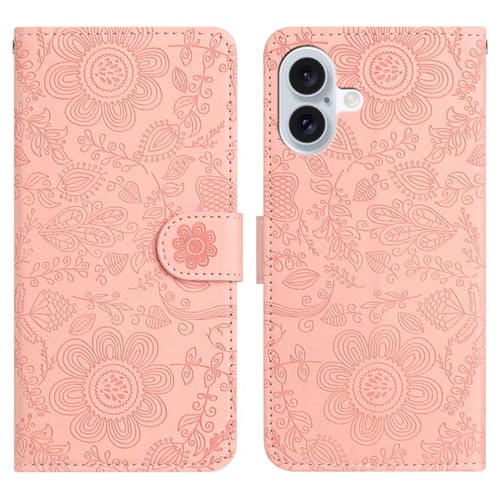 Funda de piel con estampado floral en relieve para iPhone 17 (rosa)