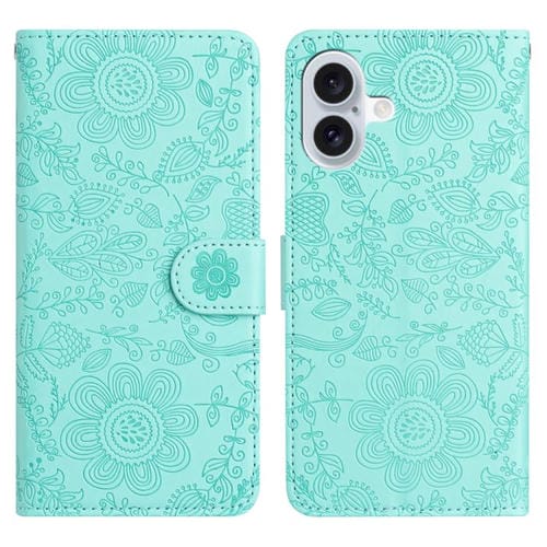For iPhone 17 Floral Embossed Pattern Leather Phone Case(Light Green)