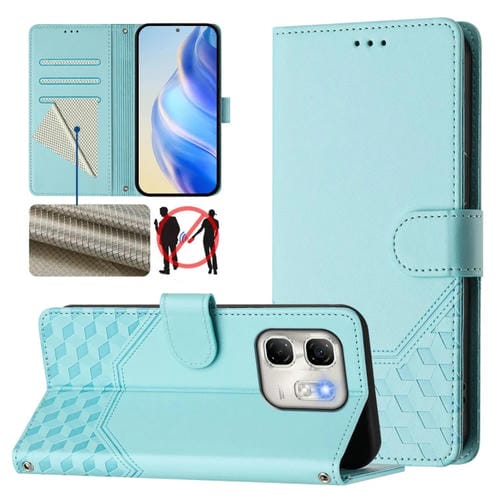 Funda de Cuero RFID con Relieve en Panal para Infinix Hot 50I 5G y Smart 9 4G (Verde Menta)