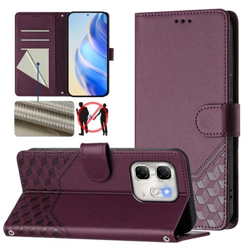 Funda de Cuero Rfid con Relieve en Panal para Infinix Hot 50I 5G y Smart 9 4G (Violeta)