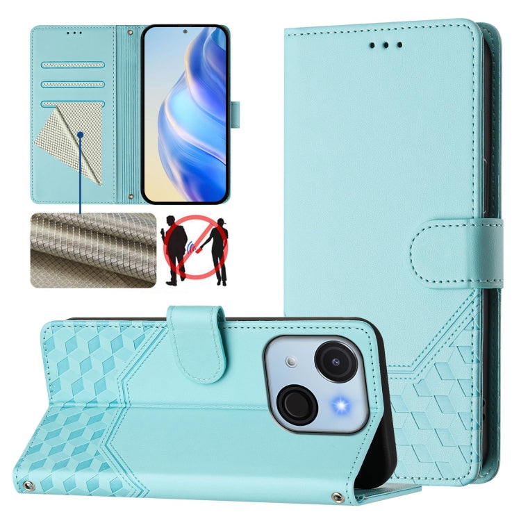 Funda de Cuero Rfid con Relieve en Panal para Teléfono Itel A50C (Verde Menta)