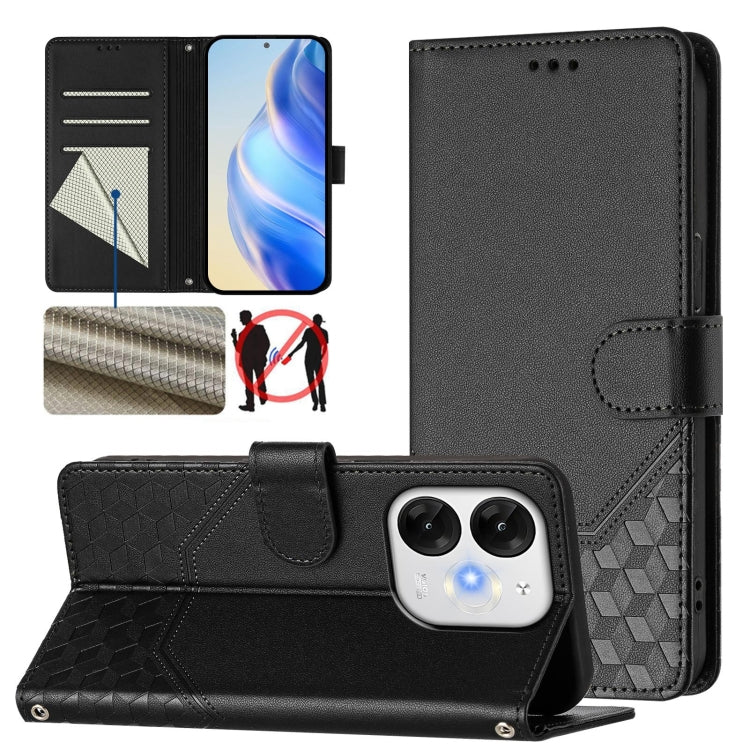 Funda de Cuero Rfid con Relieve en Panal para Teléfono Itel A80 4G (Negra)
