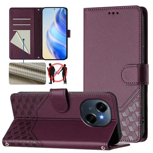 Funda de Cuero Rfid con Relieve en Panal para Tecno Spark Go 1/Spark Go 2025 (Violeta)