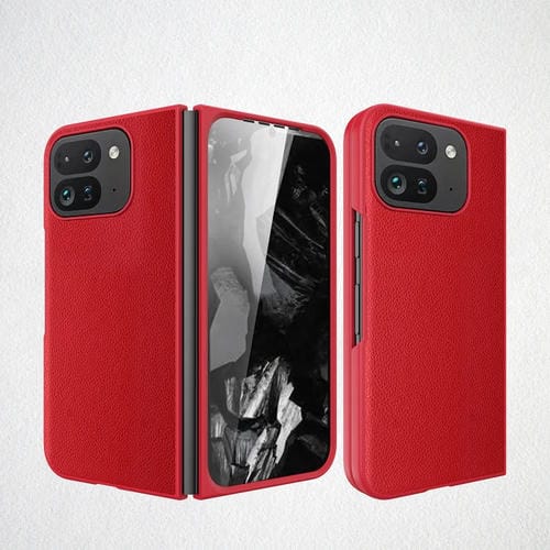 Funda de Cuero Textura Lichi para Google Pixel 9 Pro Fold a Prueba de Golpes (Rojo)