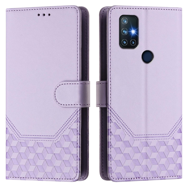 Funda de Cuero Rfid con Relieve de Panal para OnePlus Nord N10 5G (Morado Claro)