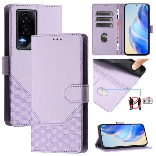 Funda de Cuero Rfid con Relieve en Panal para Teléfono Honor GT (Morado Claro)