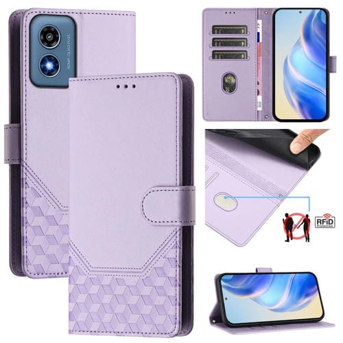 Funda de Cuero RFID con Relieve Panal de Abeja para Motorola Moto G Play 4G (2024) (Morado Claro)