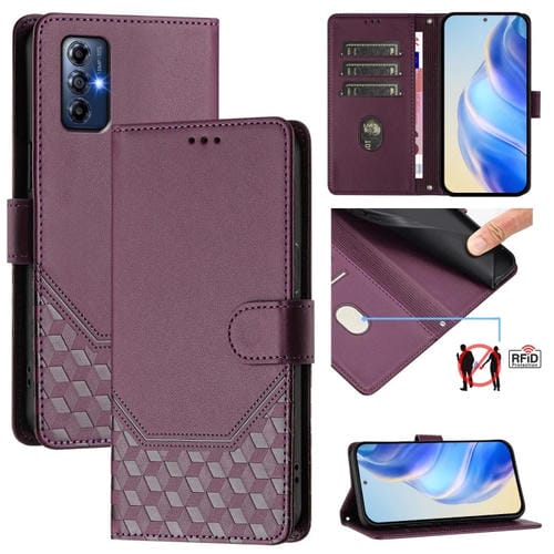 Funda de Cuero Rfid con Relieve de Panal para Motorola Moto G Play 2022 (Violeta)