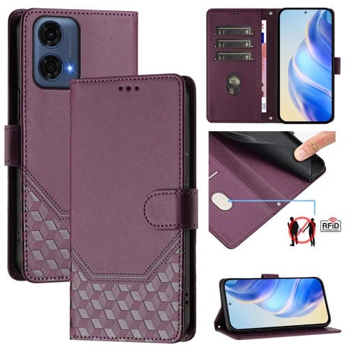 Funda de Cuero Rfid con Relieve en Panal para Motorola Moto G24 Power 4G (Violeta)
