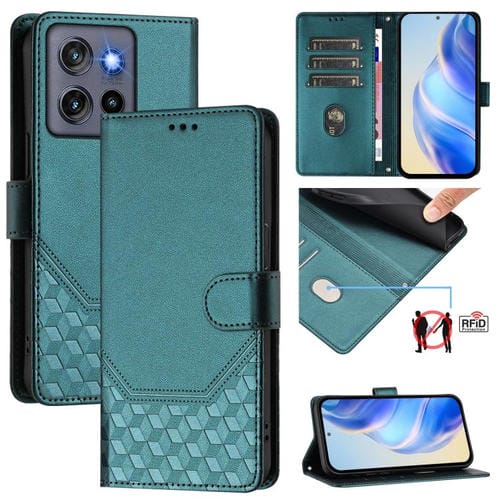 Funda de Cuero Rfid con Relieve en Panal para Motorola Moto G Stylus 5G (2025) (Verde Pavo Real)