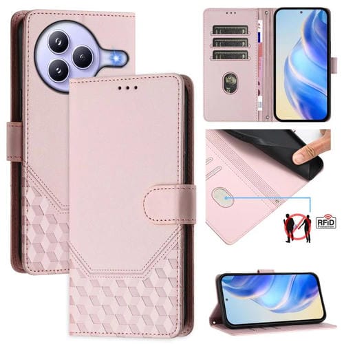 Funda de cuero con relieve de panal RFID para Xiaomi Civi 5 Pro 5G (rosa)