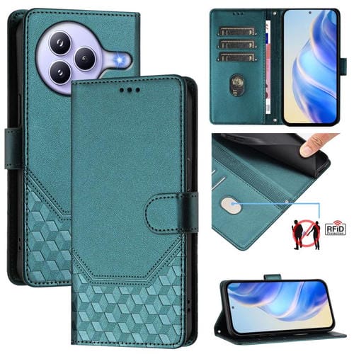 Funda de cuero con relieve de panal RFID para Xiaomi Civi 5 Pro 5G (verde pavo real)