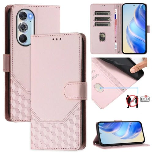 Funda de Cuero Rfid con Relieve en Panal para Motorola Edge X30 y Edge 30 Pro (Rosa)