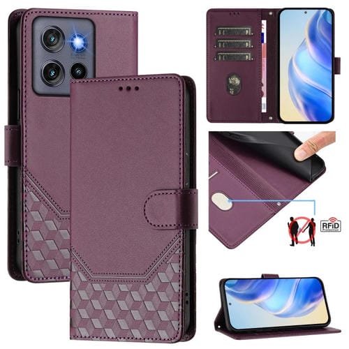 Funda de Cuero Rfid con Relieve en Panal para Motorola Edge 50 Neo (Violeta)