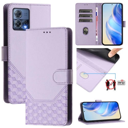 Funda de Cuero Rfid con Relieve en Panal para Motorola Edge 30 Fusion/Moto S30 Pro (Morado Claro)