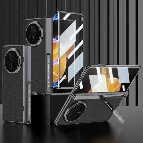 Funda de Cuero para Honor Magic V3 con Bisagras Magnéticas y Protección a Prueba de Golpes (Negro)