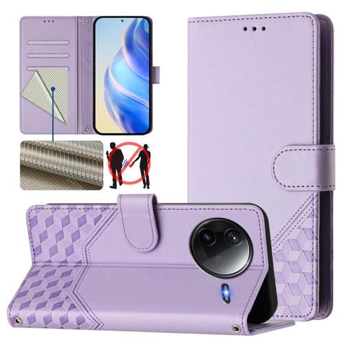 Funda de Cuero Rfid con Relieve de Panal para Redmi K80 5G/K80 Pro 5G (Morado Claro)