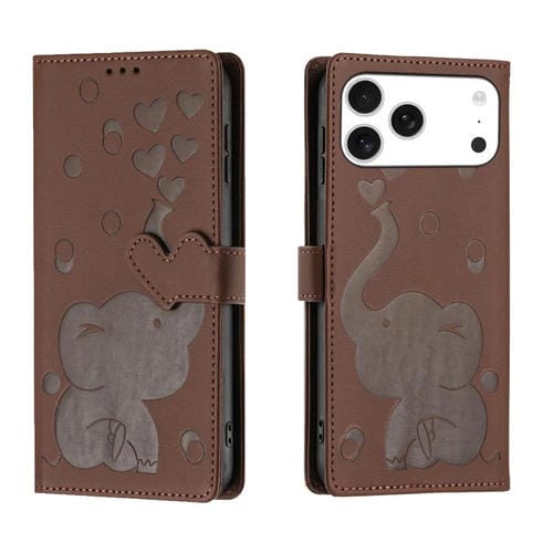 Funda de piel con relieve de elefante para iPhone 17 Pro (marrón)