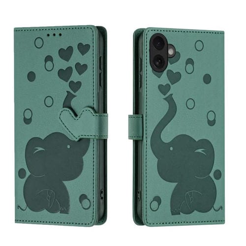 Funda de piel con relieve de elefante para iPhone 17 (verde)