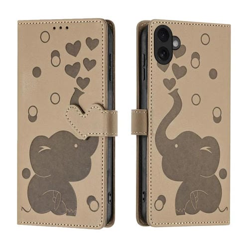 Funda de piel con relieve de elefante para iPhone 17 (caqui)