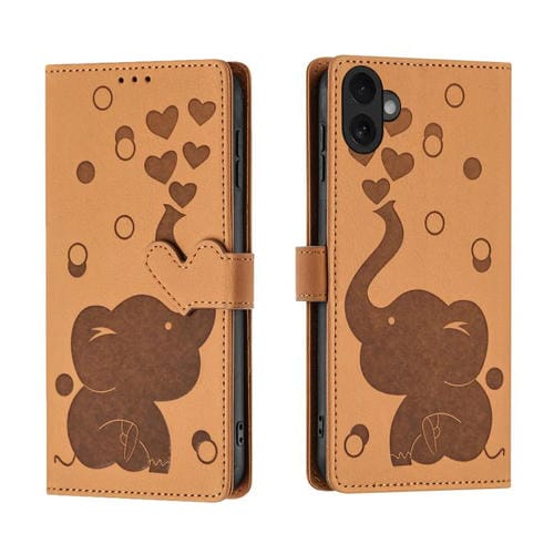 Funda de piel con relieve de elefante para iPhone 17 (amarilla)