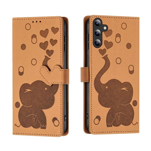 Funda de piel con relieve de elefante para Samsung Galaxy A17 5G / A26 5G (amarilla)