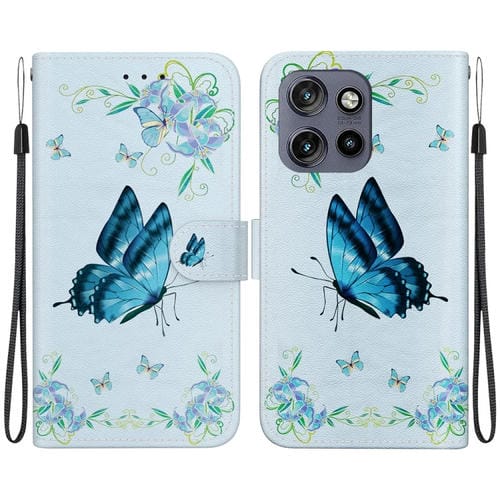 Funda de Cuero con Dibujo y Textura de Cristal para Motorola Edge 50 Neo 5G (Pensamientos Azules)