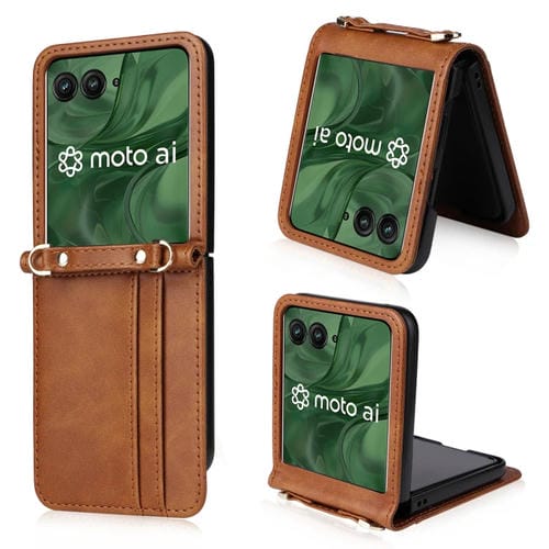 Funda Plegable PU con Tarjetero Tipo Bandolera para Motorola Razr 50 Ultra (Marrón)