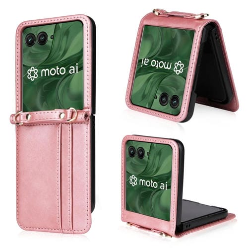 Funda Plegable de PU con Tarjetero Tipo Bandolera para Motorola Razr 50 Ultra (Rosa)