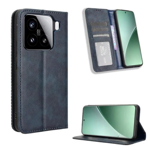 Funda De Cuero Con Textura Retro Y Hebilla Magnética Para Xiaomi 15 Pro (Azul)