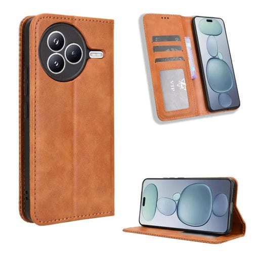 Funda de cuero con textura retro y hebilla magnética para Xiaomi Civi 5 Pro 5G (marrón)