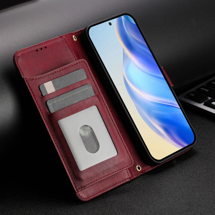 Funda Tipo Billetera Cuero iPhone 16E Cremallera Ranuras Tarjetas (Rojo Oscuro)