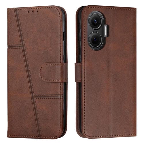 Funda de piel con textura de becerro y hebilla para Xiaomi Poco F7 (marrón)