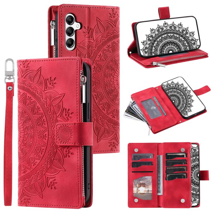 Funda de cuero con cremallera y múltiples tarjetas para Samsung Galaxy S25 FE 5G (roja)