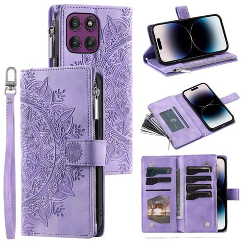 Funda de cuero con cremallera para Motorola Edge 60 Pro (morada)