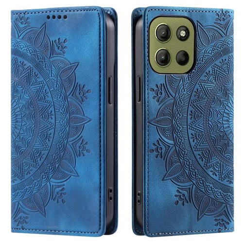Funda de Cuero Magnética con Relieve Totem para Motorola Moto G15 (Azul)