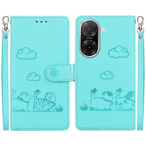 Funda de cuero RFID con diseño de gatos para Redmi A5 4G (171,7 mm) (verde)