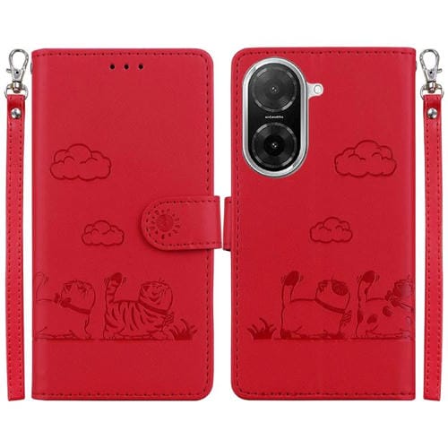 Funda de cuero RFID con diseño de gatos para Redmi A5 4G (171,7 mm) (Rojo)
