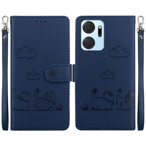 Funda de Cuero Rfid con Diseño de Gatos para Honor X7A (Azul)