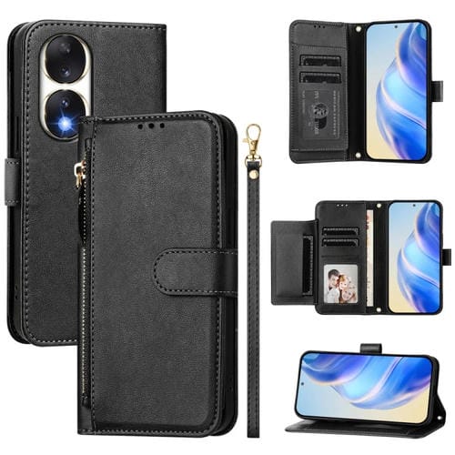 Funda de Cuero con Cremallera y Ranuras para Múltiples Tarjetas Honor 90 (Negra)