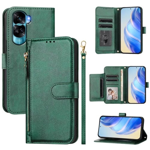 Funda de Cuero con Cremallera y Ranuras para Múltiples Tarjetas para Honor 90 Lite/X50I (Verde)
