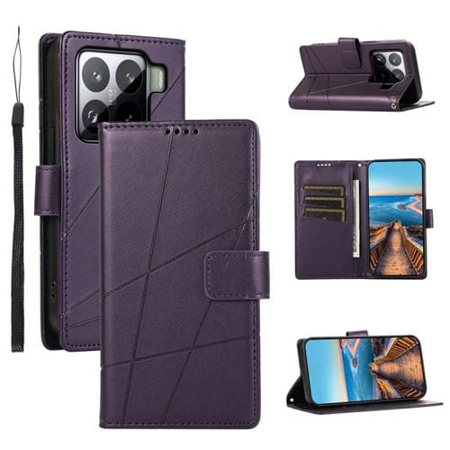 Funda De Piel Sintética Con Textura En Relieve Para Xiaomi 15 (Morado)