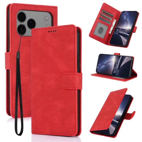 Funda de piel de becerro con textura de fantasía para iPhone 17 Pro Max (roja)
