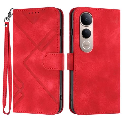 Funda de Cuero con Textura de Piel para Vivo V50 Lite 4G/5G (Rojo)
