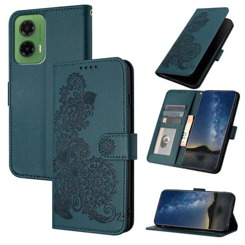 Funda de Cuero con Tapa para Motorola Moto G35 Diseño Flor de Datura (Verde Oscuro)