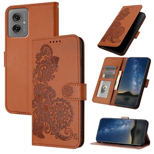 Funda de Cuero con Tapa para Motorola Moto G55 Diseño Flor de Datura (Marrón)