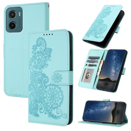 Funda de Cuero con Tapa para Motorola Moto G05 Diseño Flor de Datura (Azul Claro)