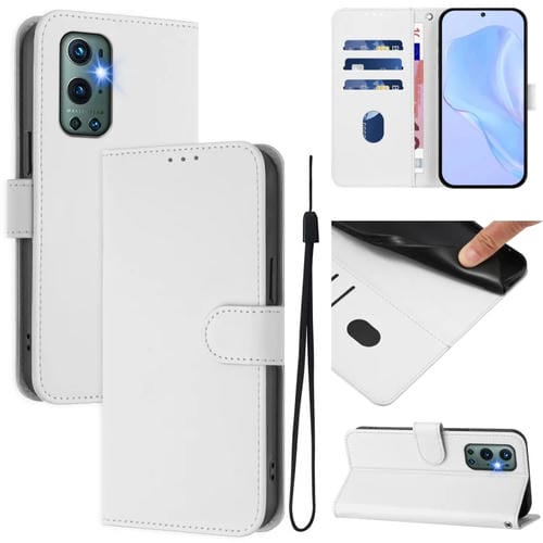 Funda de Cuero con Cordón para OnePlus 9 Pro Skin Feel (Blanco)