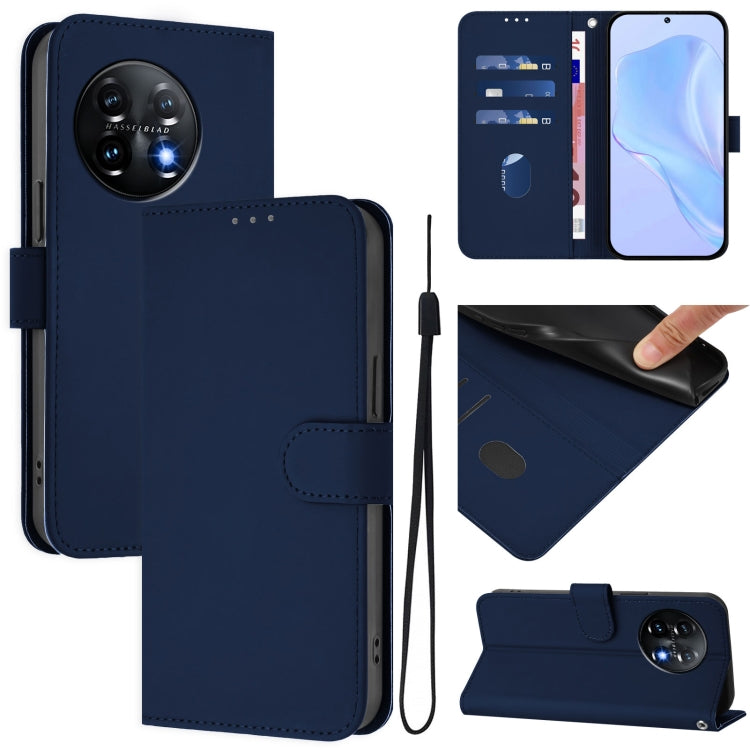Funda de Piel con Cordón para OnePlus 11 con Tacto de Piel (Azul Marino)